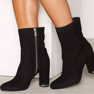 Michael Kors Dolores Back Stretch Mid Calf Suede Booties Black Size 11